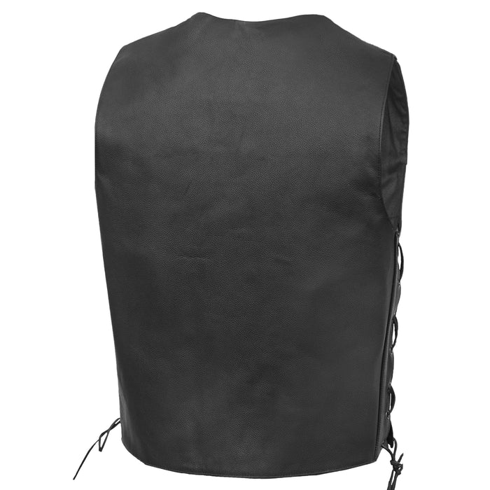 Men's Traditional Leather side lacing Vest - Black
