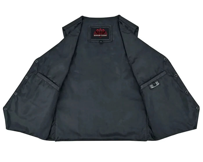 Men's Traditional Light Weight Black Leather Motorcycle Vest