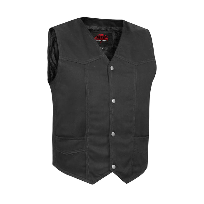 Men's Traditional Motorcycle Denim Vest with Plain Sides
