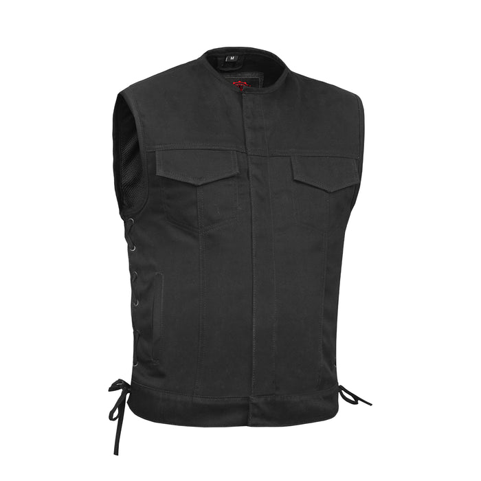 Men's Upgraded All-Black Denim Motorcycle Vest – Smart Access Pockets