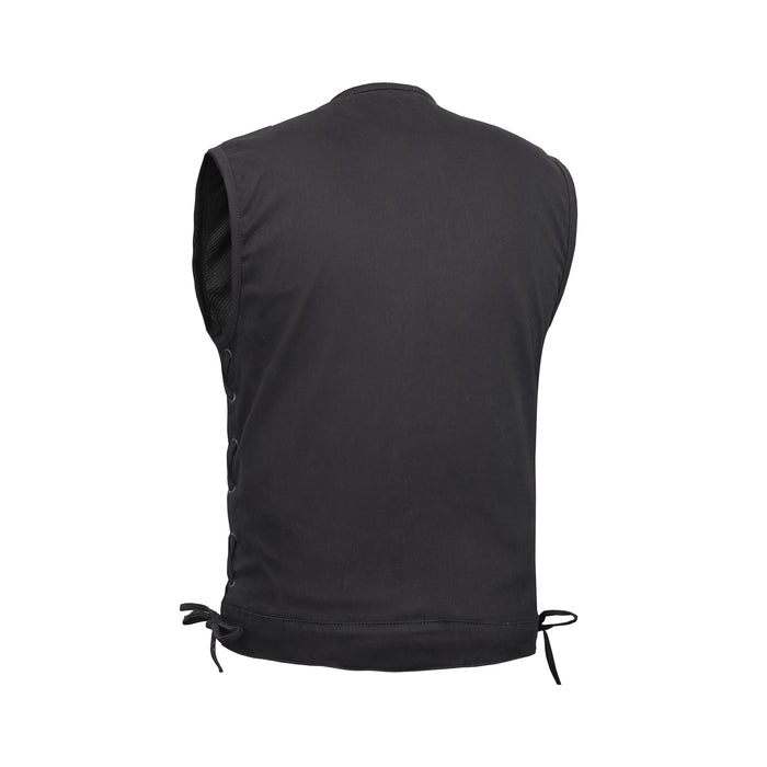 Men's Upgraded All-Black Denim Motorcycle Vest – Smart Access Pockets