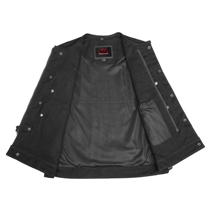 Men's Upgraded All-Black Denim Motorcycle Vest – Smart Access Pockets