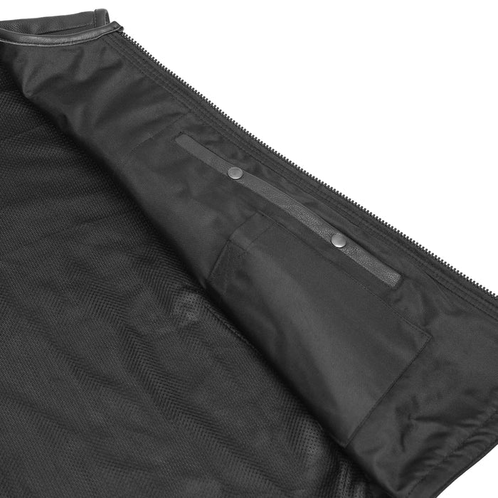 Men's Zipper Front Black Leather Motorcycle Vest