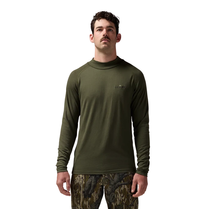Merino Mock Neck in Olive, on model #olive
