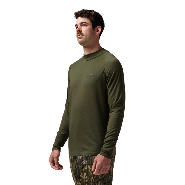 Merino Mock Neck in Olive, on model #olive