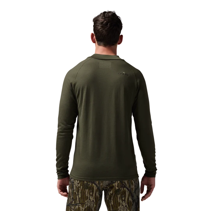 Merino Mock Neck in Olive, on model #olive