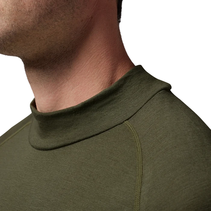 Merino Mock Neck in Olive, on model #olive