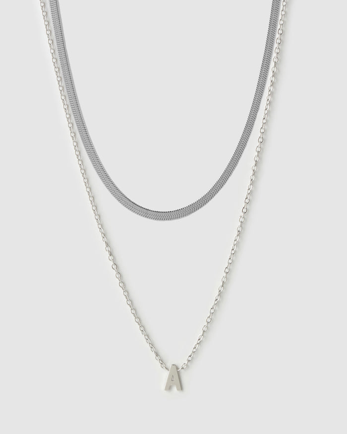 Mini Initial Necklace Stack - Silver