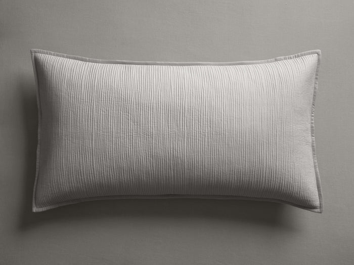 Mira King Voile Sham in Mist, a rectangular light grey quilted sham with fine vertical stitching and subtle darker grey hemmed edges.