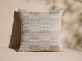 Naya Outdoor Pillow, square, textured jacquard in light gray, cream, and tan geometric zig-zag pattern.