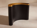 Nouria Abstract Vase: Curved, ebony-finished aluminum vase with a bright brass interior rim, standing upright on a light surface.