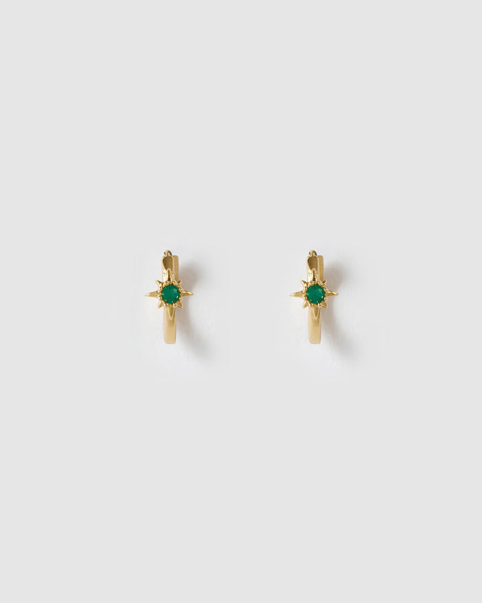 Nova Gold Huggie Earrings - Emerald