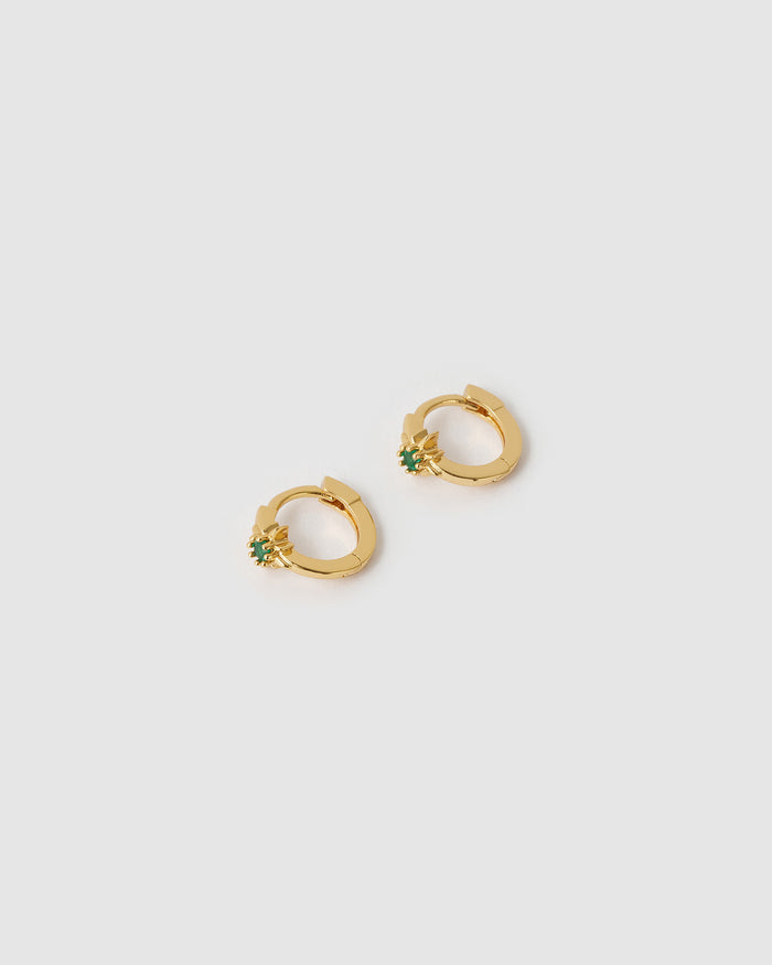Nova Gold Huggie Earrings - Emerald