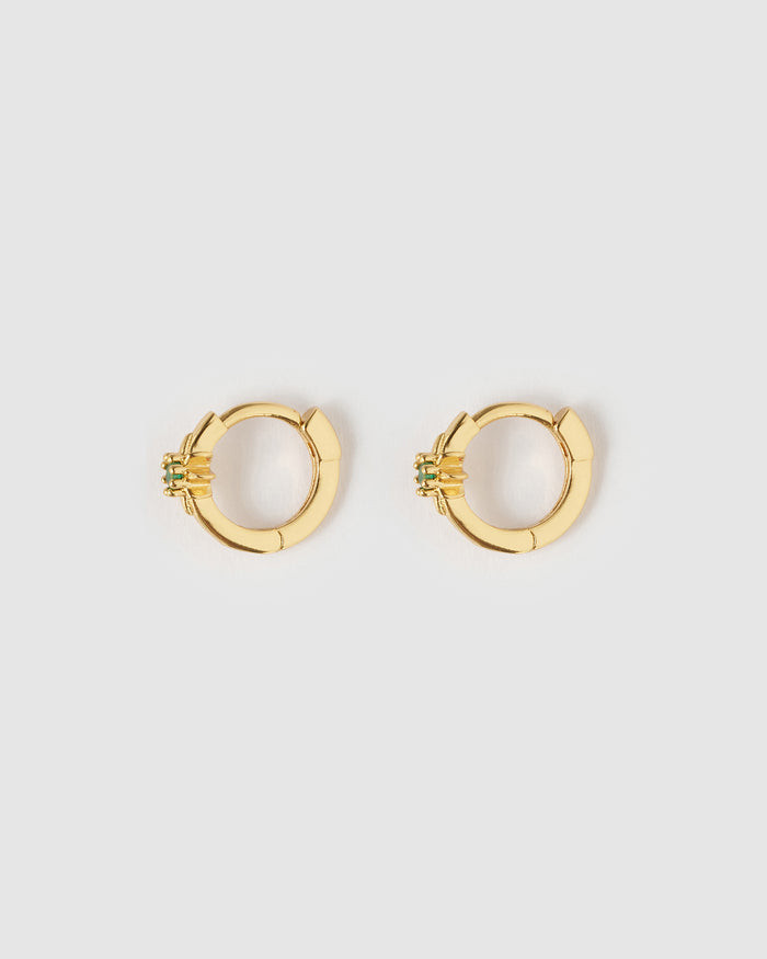 Nova Gold Huggie Earrings - Emerald