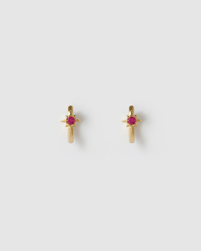 Nova Gold Huggie Earrings - Ruby