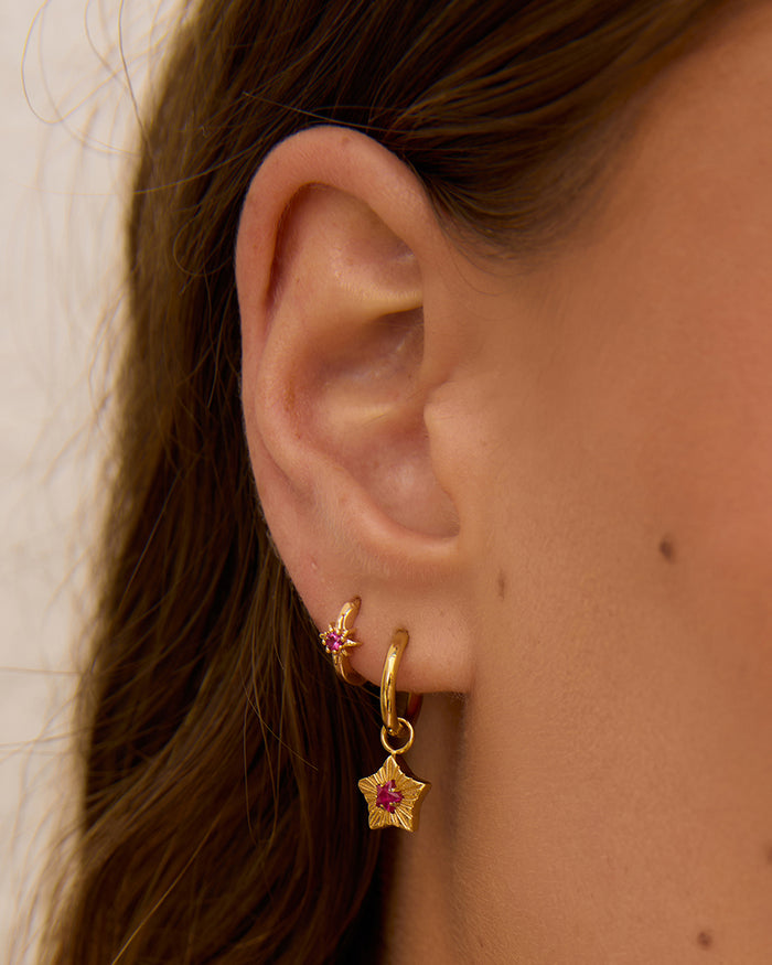 Nova Gold Huggie Earrings - Ruby