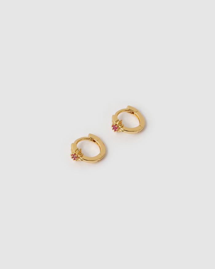 Nova Gold Huggie Earrings - Ruby
