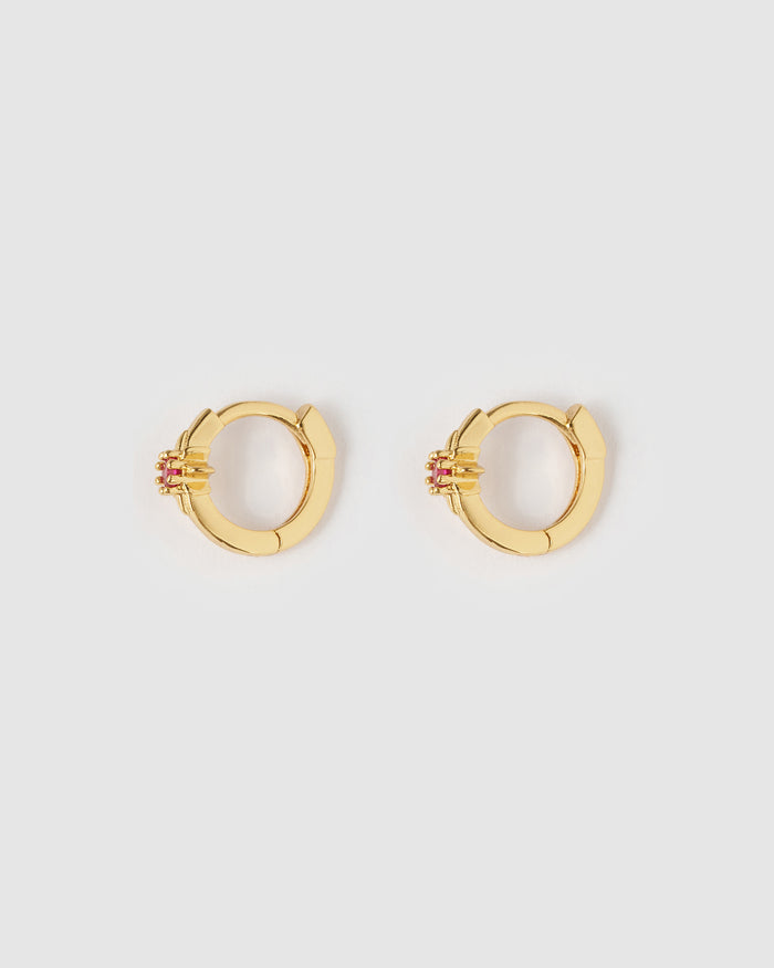 Nova Gold Huggie Earrings - Ruby