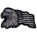 P396 Eagle With Waving Flag Black Silver Patriotic Iron on Patch