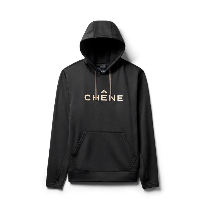 Performance Hoodie in Heather Black, flat lay #heather_black