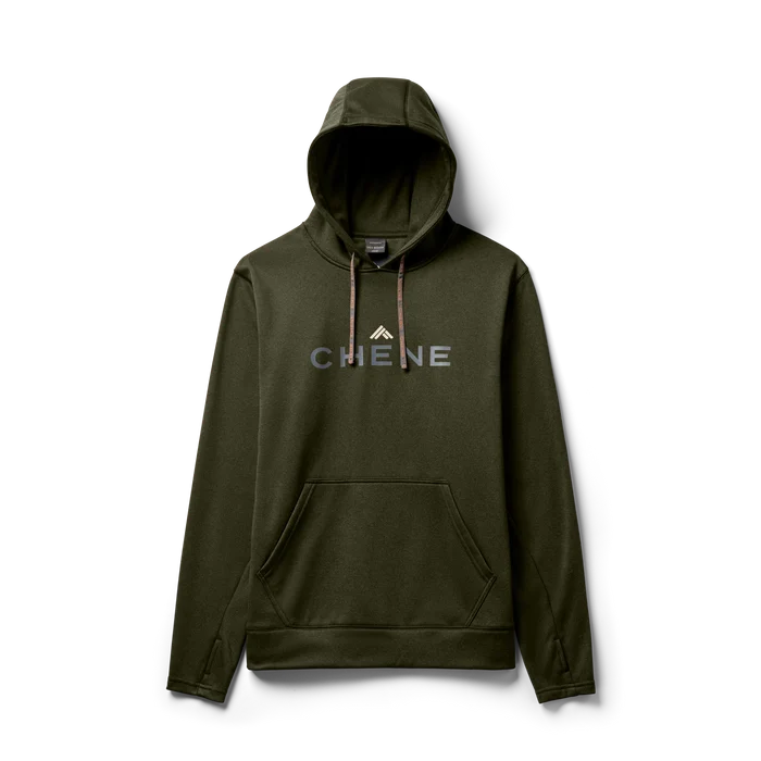 Performance Hoodie in Heather Olive, flat lay #heather_olive