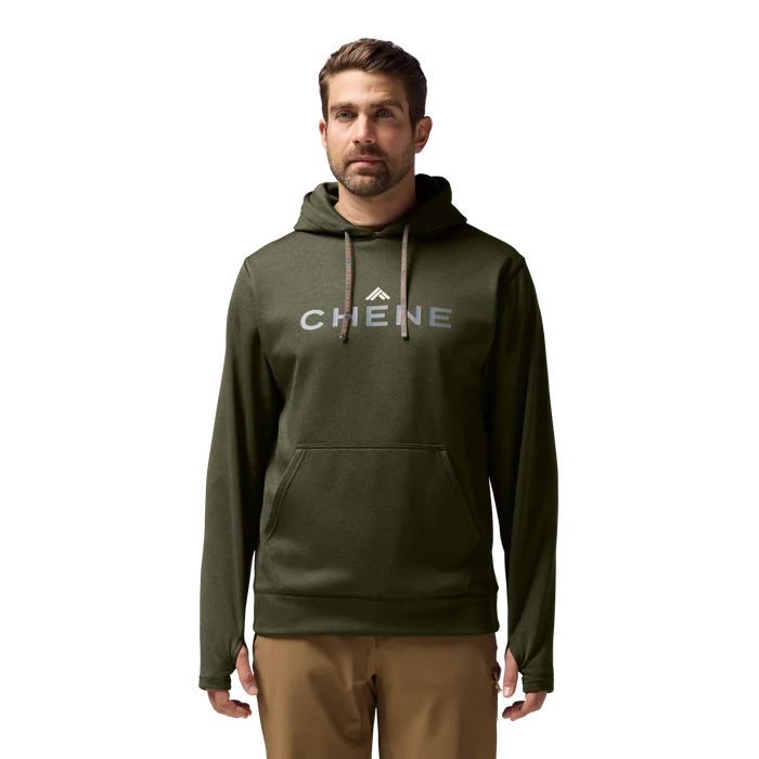 Performance Hoodie in Heather Olive, on model #heather_olive