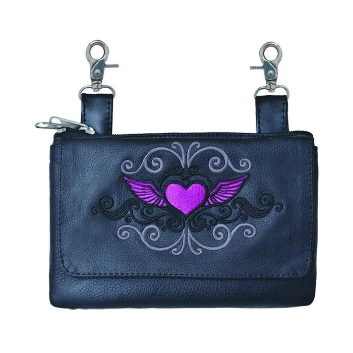 Pink Heart Themed Cowhide Clip-On Bag