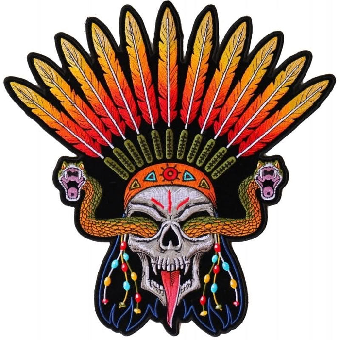 PL6648 Wicked Skull Snakes Feathers Large Back Patch