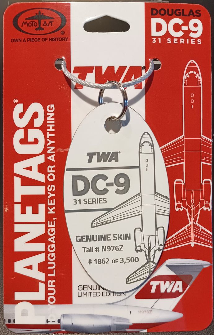 Plane Tag TWA DC9-White