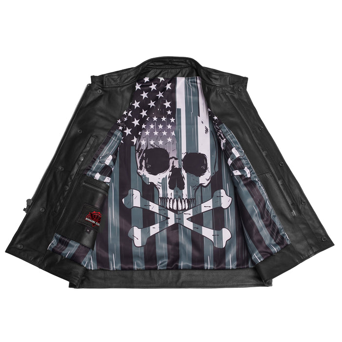Private Men's Black Leather Motorcycle Vest