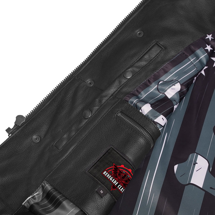 Private Men's Black Leather Motorcycle Vest
