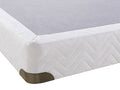 Retreat 8" Box Spring with white zigzag-patterned fabric and metal corner guards, shown from a corner angle.