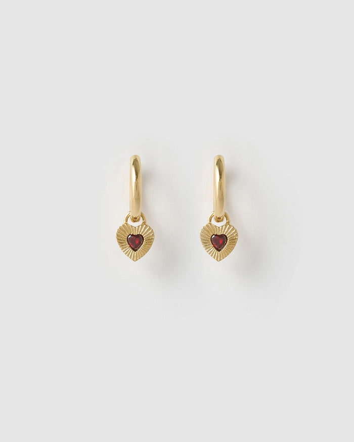 Ruby Heart Earrings - Red