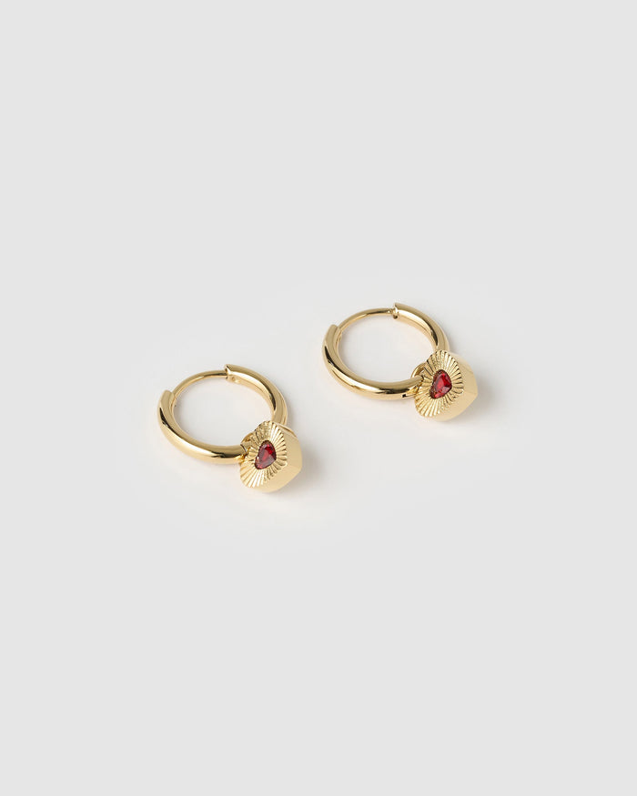 Ruby Heart Earrings - Red