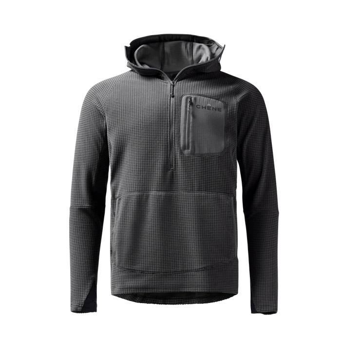 Sixty Series Check Fleece Half Zip with Hood in Gray, front view #gray