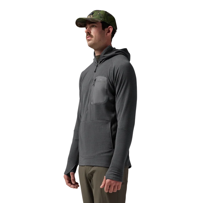 Sixty Series Check Fleece Half Zip with Hood in Gray, on model #gray