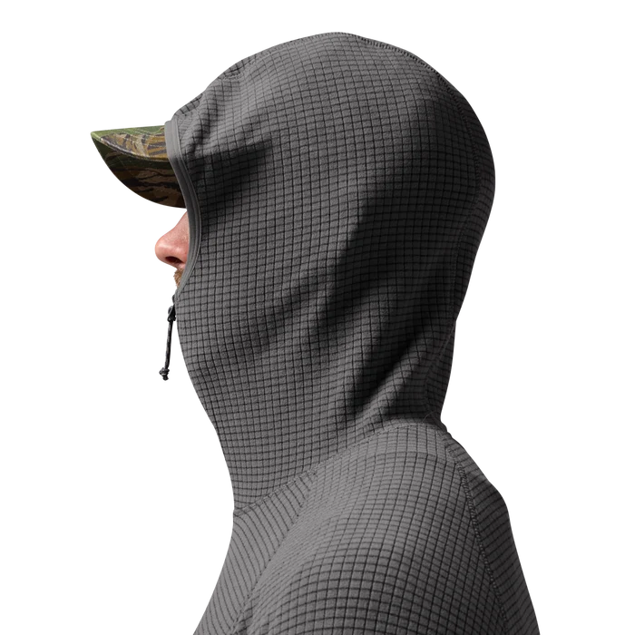 Sixty Series Check Fleece Half Zip with Hood in Gray, on model #gray