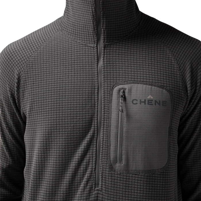 Sixty Series Check Fleece Half Zip with Hood in Gray, on model #gray