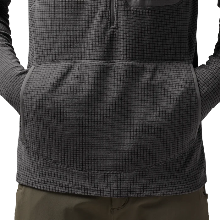 Sixty Series Check Fleece Half Zip with Hood in Gray, on model #gray