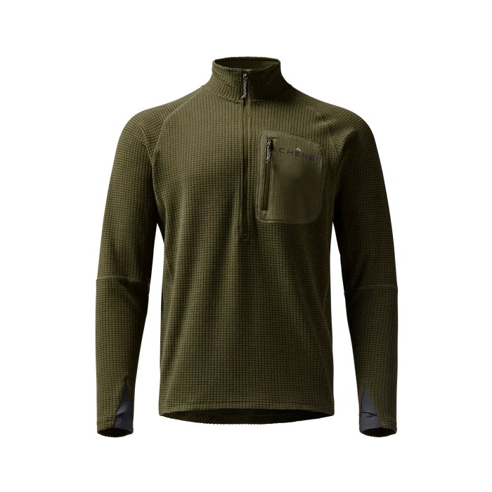 Sixty Series Check Fleece Half Zip in Olive, front view #olive