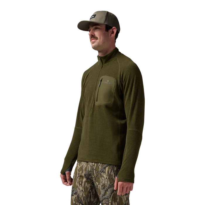 Sixty Series Check Fleece Half Zip in Olive, on model #olive