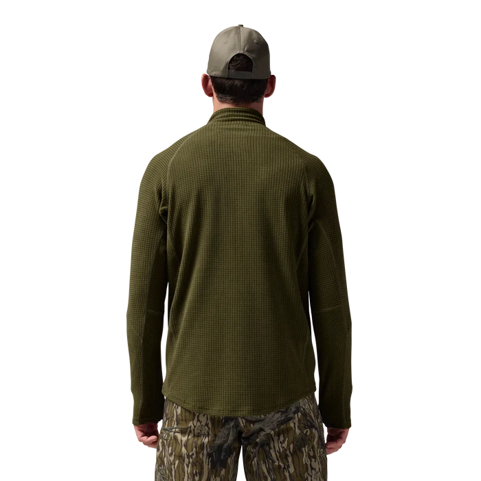 Sixty Series Check Fleece Half Zip in Olive, on model #olive