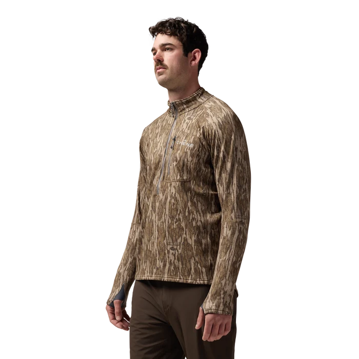 Sixty Series Technical Fleece Half Zip in Mossy Oak Bottomland, on model #mossy_oak_bottomland