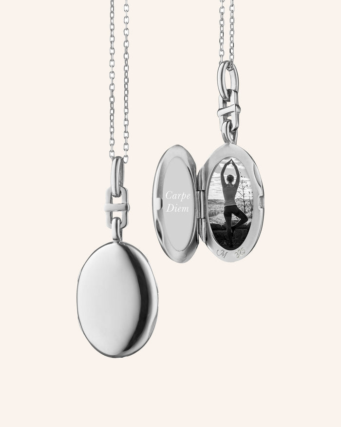Slim Eve Sterling Silver Engraved Locket Necklace