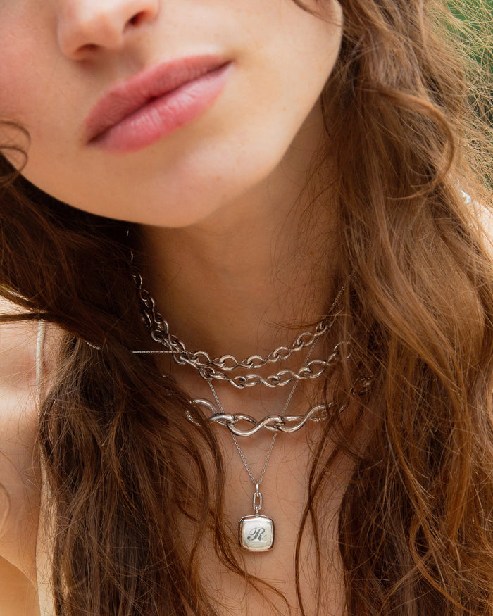 Slim Viv Sterling Silver Engraved Locket Necklace