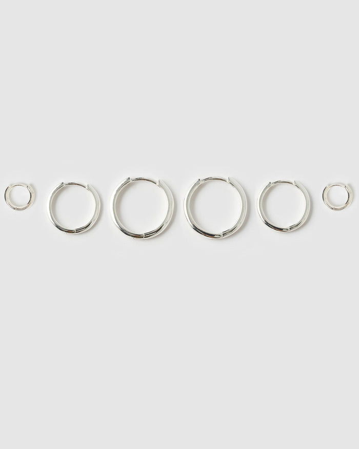 Smooth Hoop Earring Stack - Silver
