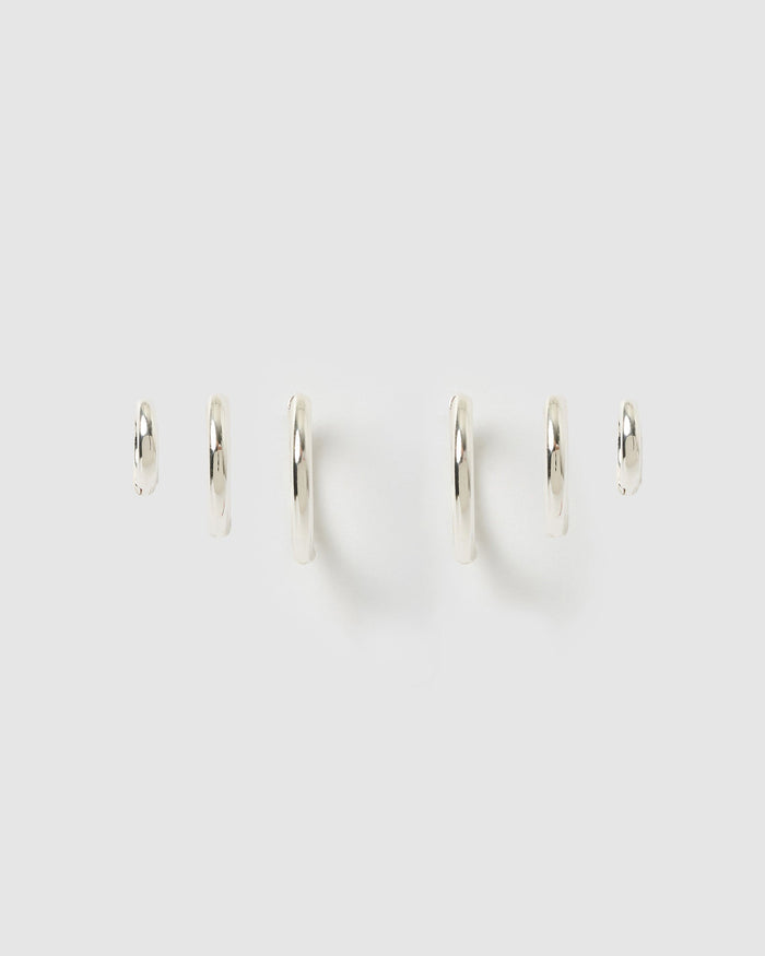 Smooth Hoop Earring Stack - Silver