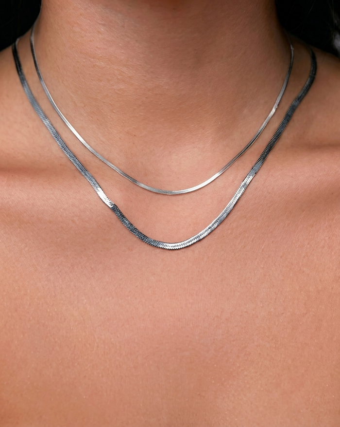 Snake Necklace Stack - Silver