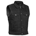 Snap Front Men's Denim Motorcycle Vest  - Black