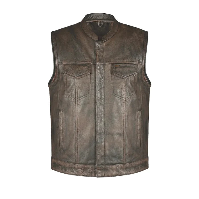 Spearfish - Men's Club Style Leather Motorcycle Vest (Brown)